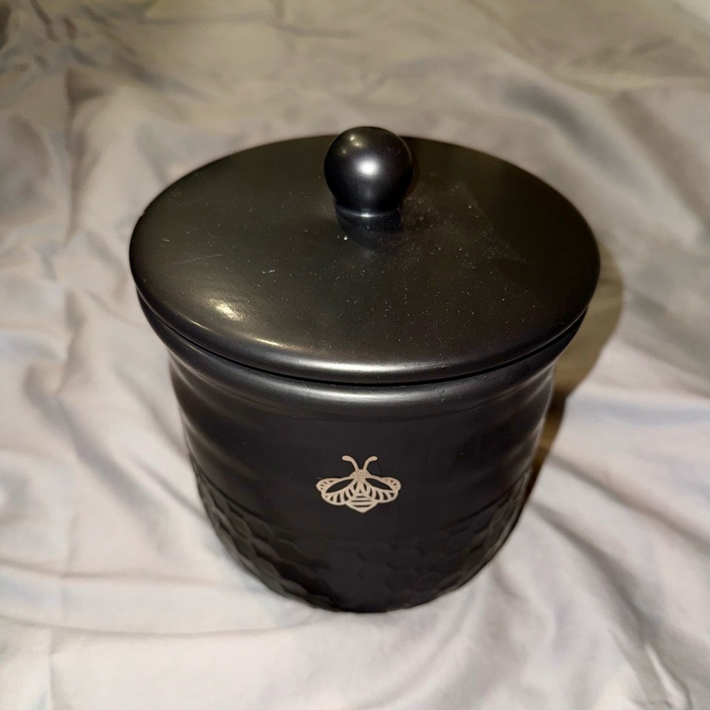 Matte Black Ceramic Canister with Bee Motif